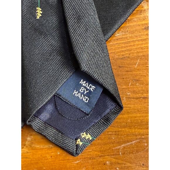 Polo Ralph Lauren Silk Flamingo Tie Cattails Made USA Handmade Vtg Black Gray - Picture 5 of 8